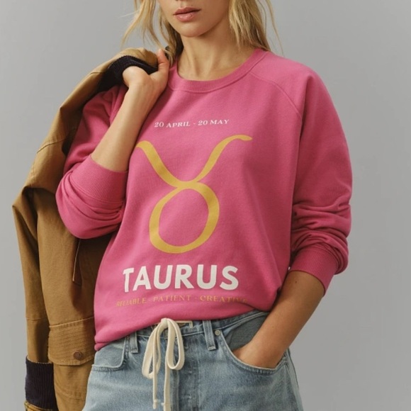 Anthropologie The Zodiac Sweatshirt Catherine O'Sullivan Taurus Pink Size XS New - Picture 1 of 11